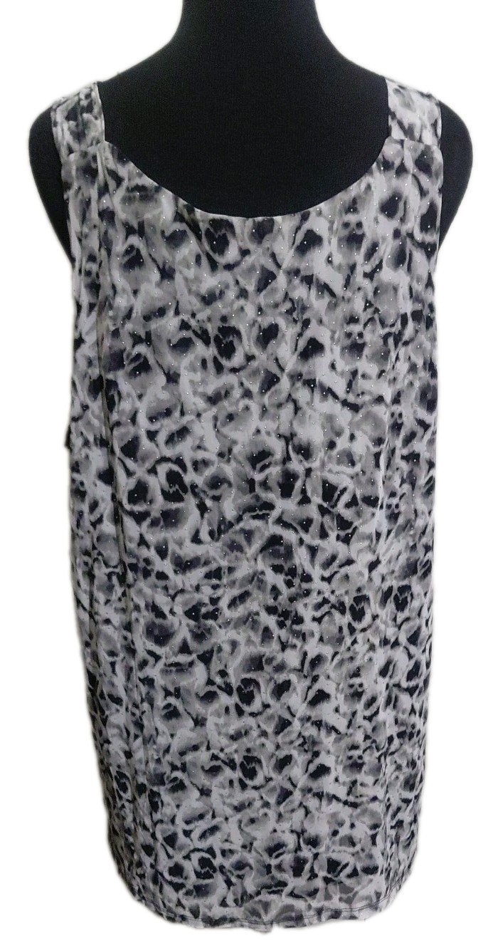 Lily Morgan SZ 2X Animal Print Gray Black Sleeveless Layered Top Silver Beading