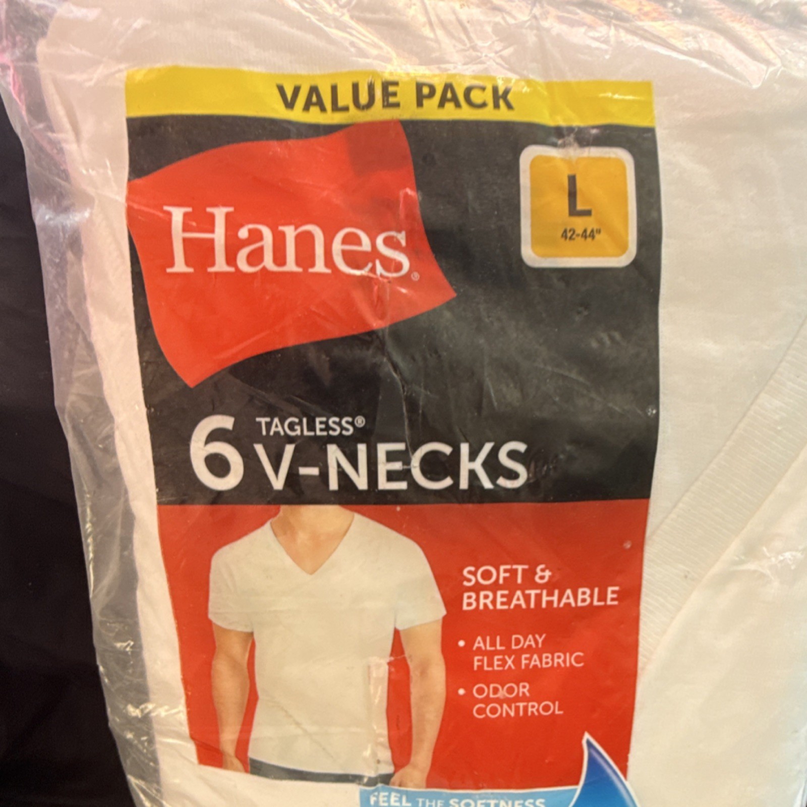 Hanes Tagless Men’s 6-Pack V-Neck Undershirts L White Breathable 777VP6