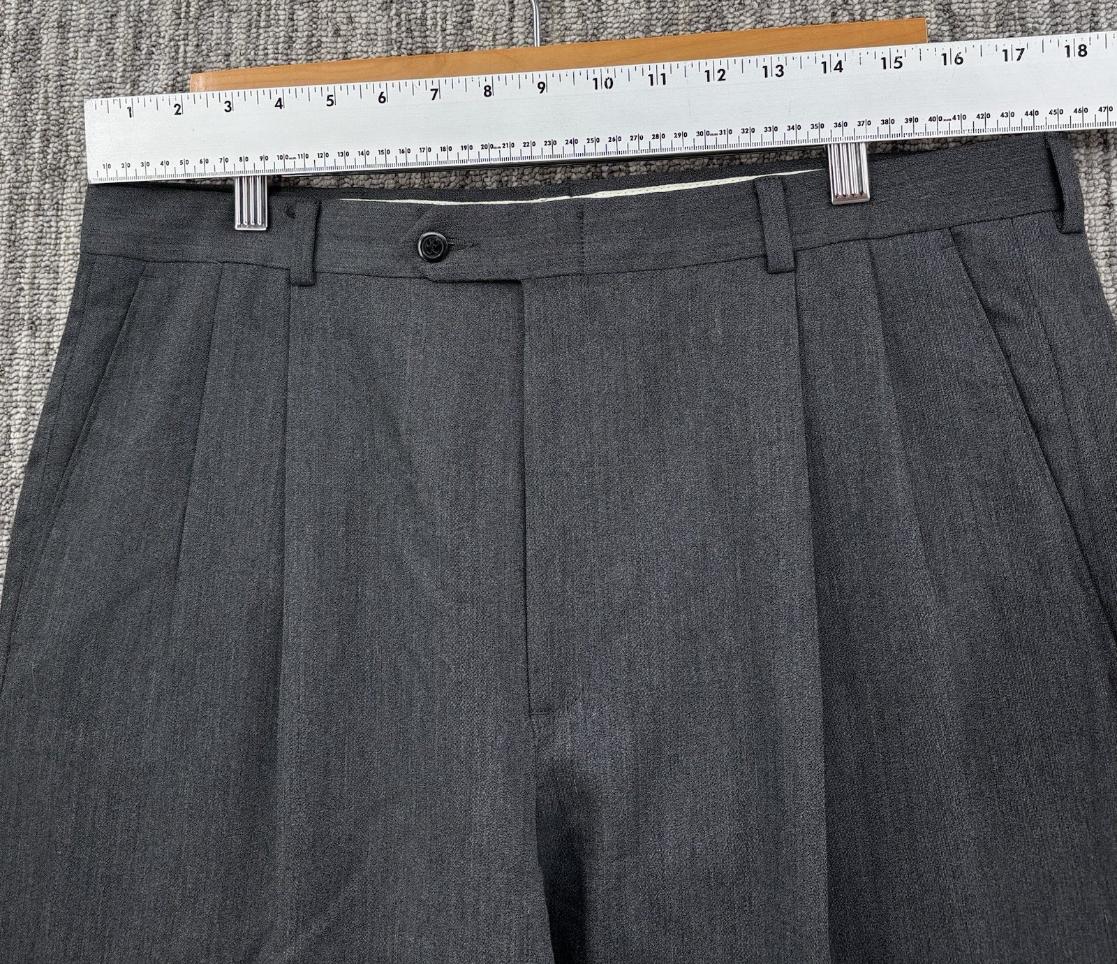 VTG Men’s Loose Relaxed Gray Pleated Cuffed Dress Pants 35×31 Talon Zipper