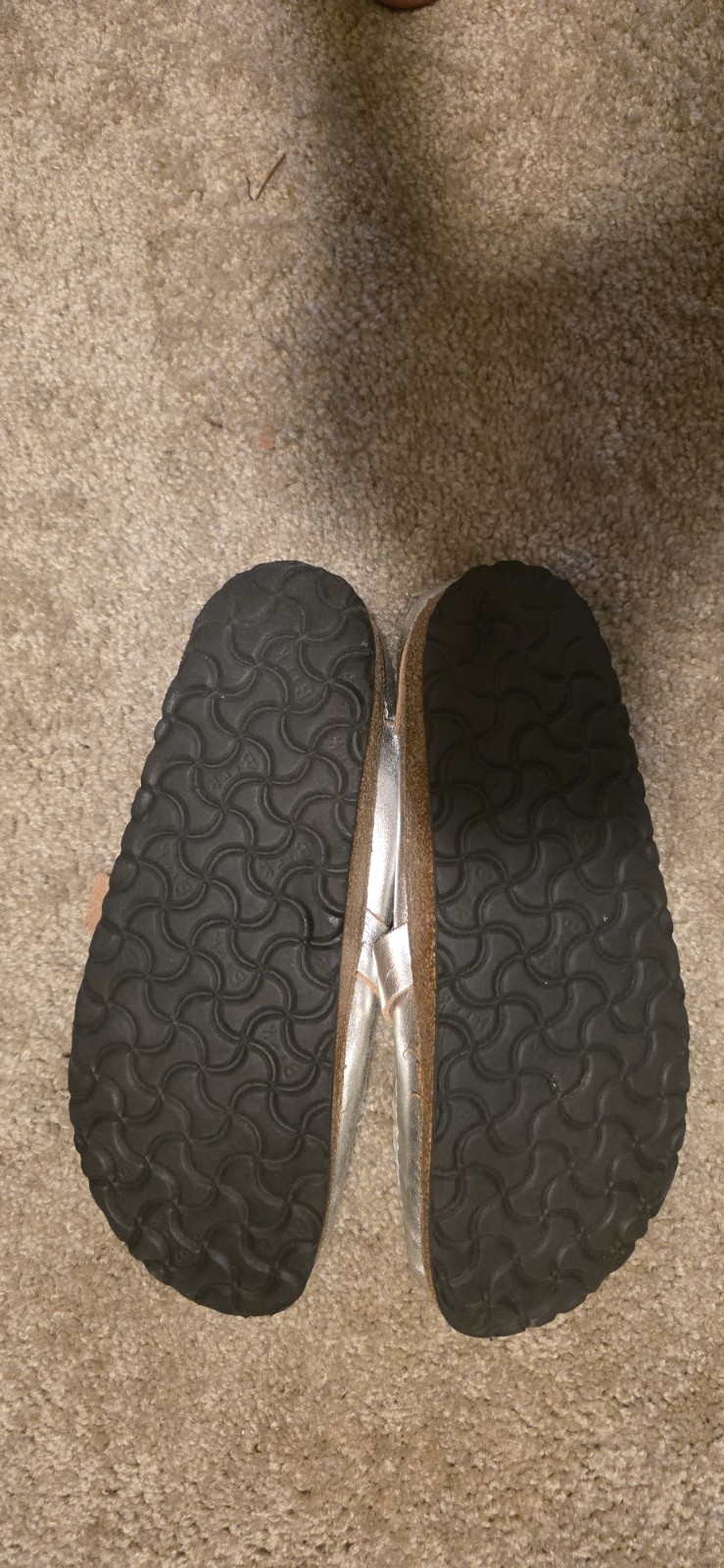 Birkenstock Women’s Silver Leather Slide Sandals Buckle Flat US 9