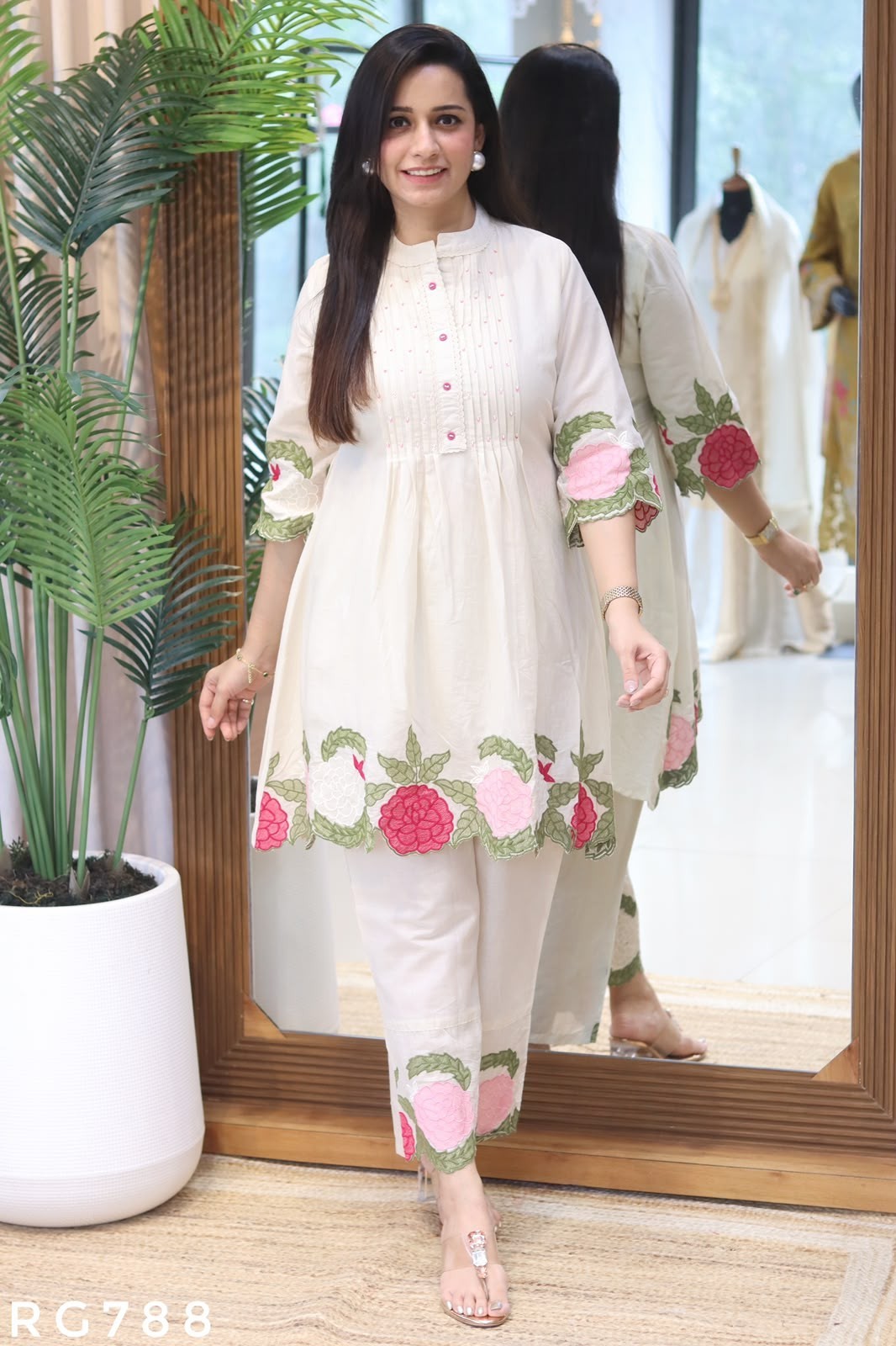 Pure Mul Chanderi Cutwork Embroidery Designer Coord set