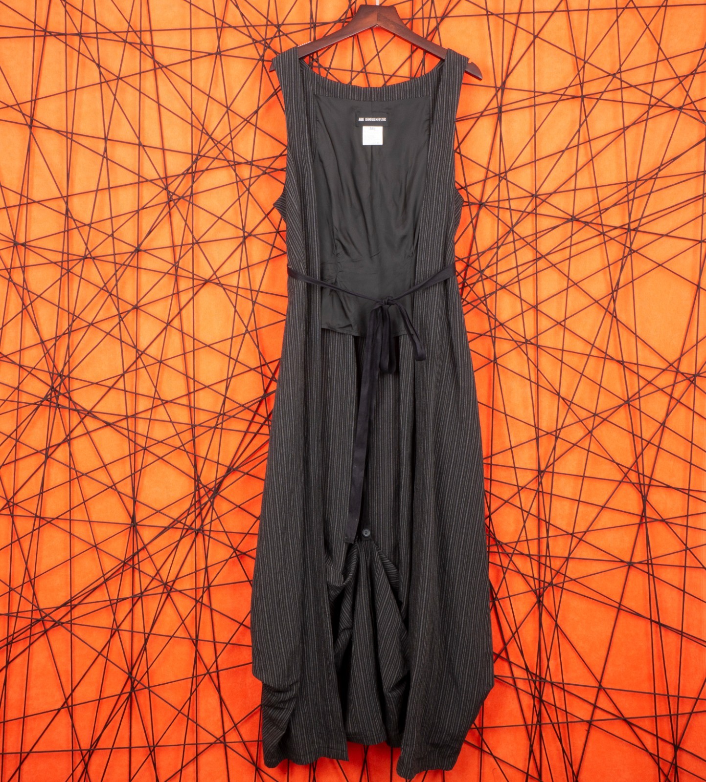 Ann Demeulemeester Gray Pinstripe Deconstructed Trench Vest Dress Cardigan 38 M