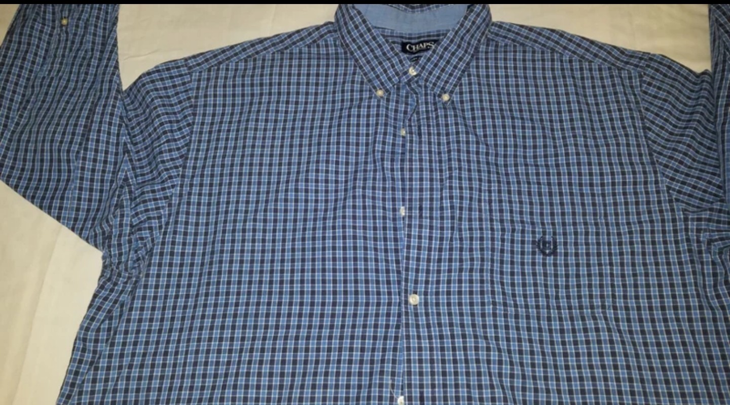Chaps Easy Care Shirt Mens 3XL Blue Plaid Long Sleeve Button Down W/ Pocket