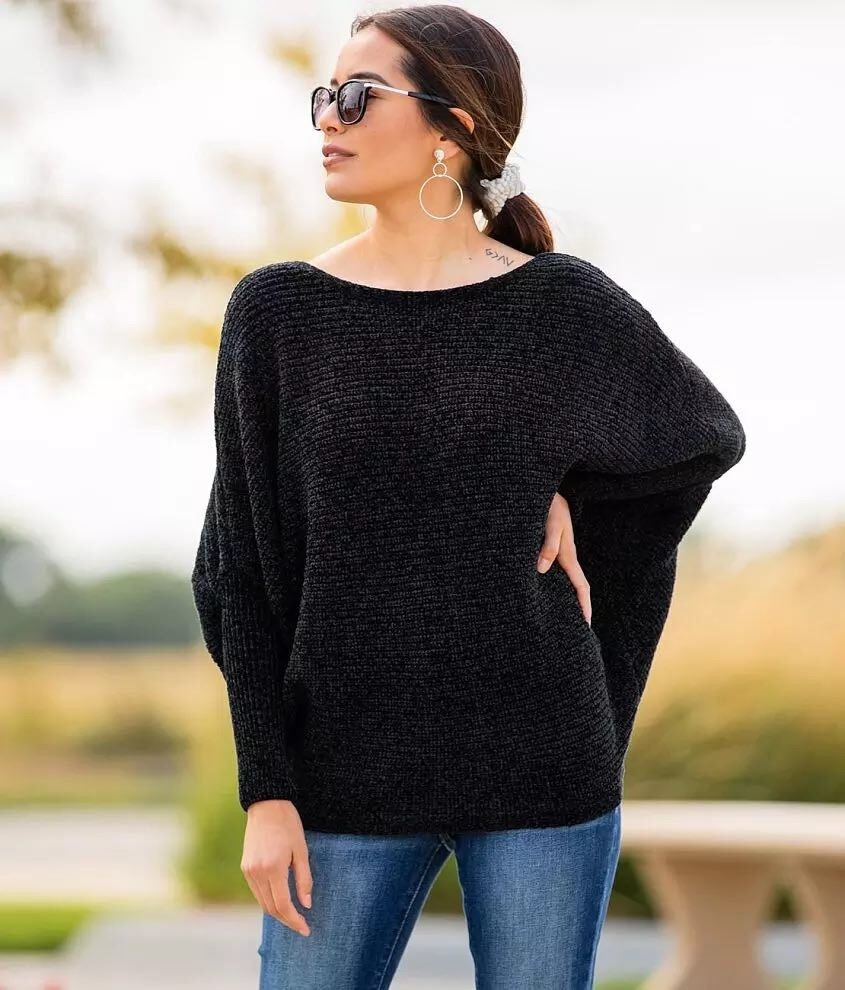 HYFVE Black Chenille Dolman Batwing Sweater Women’s Small Cozy Soft