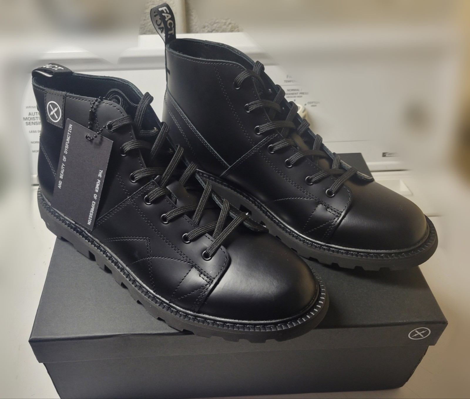 FACT. Men’s Black Leather Lace-Up Ankle Combat Boots US 12 New with Box