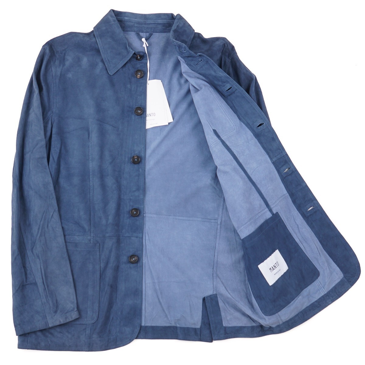 Manto Slate Blue Lightweight Unlined Nappa Lambskin Suede Jacket M NWT