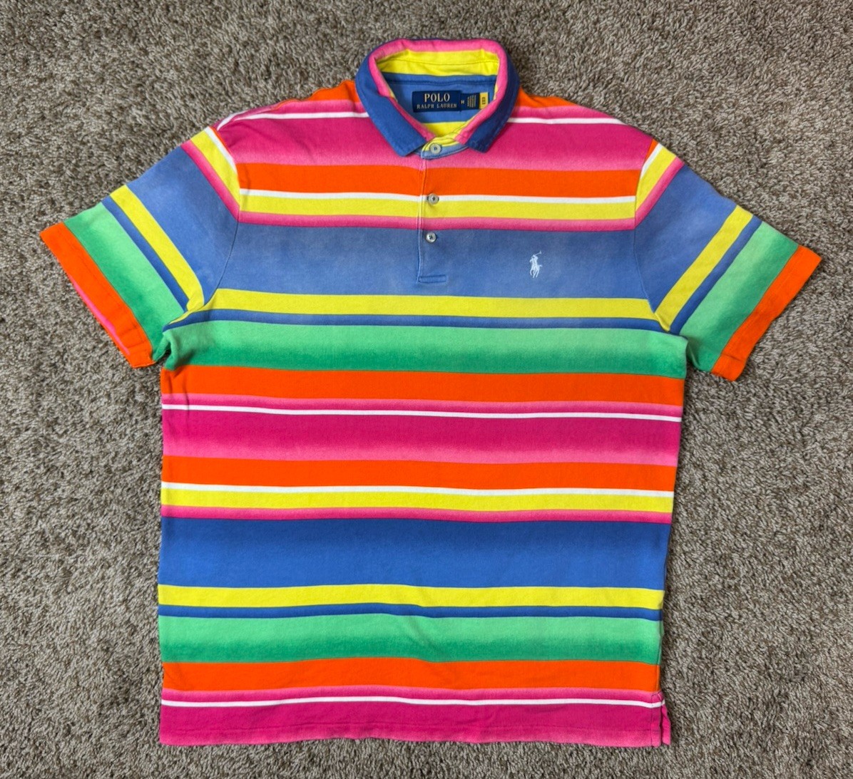 Ralph Lauren Polo Shirt Mens Medium Multicolor Striped Classic Fit Terry Spa