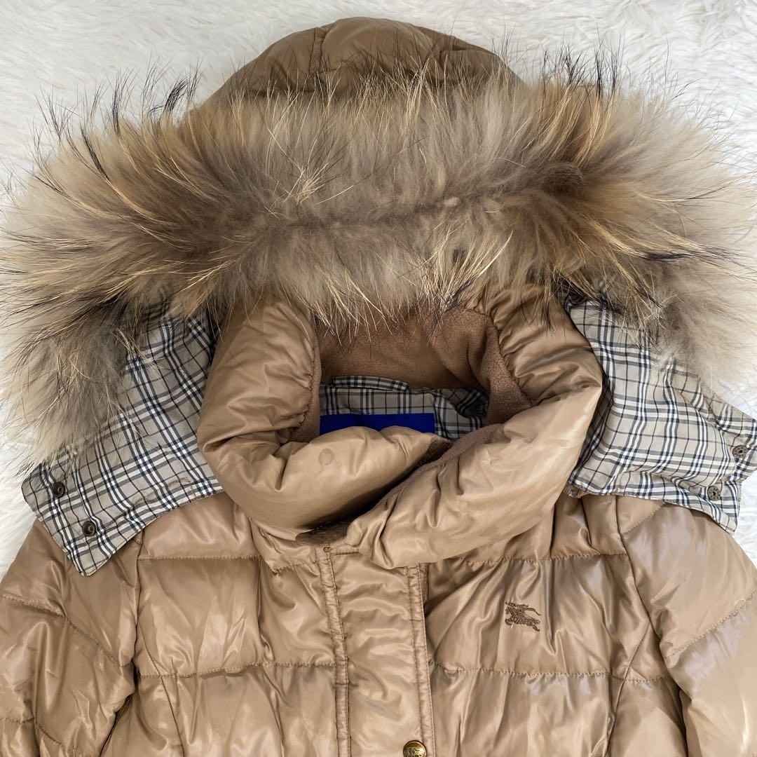 Burberry Blue Label down coat with raccoon Nova check pattern size 38