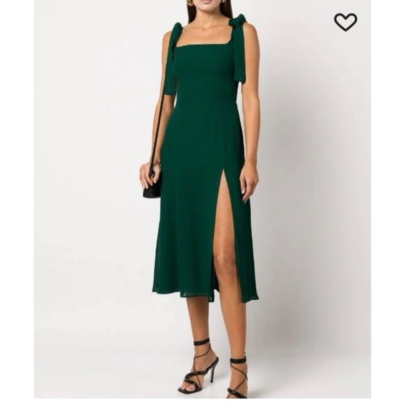 Reformation Emerald Green Twilight Midi Cocktail Slit Dress Size 2
