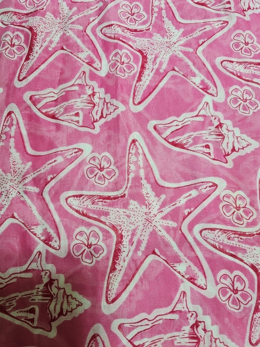 Starfish Floral Seashell Semi-Sheer Scarf Pink 64 Inches Long Shaw