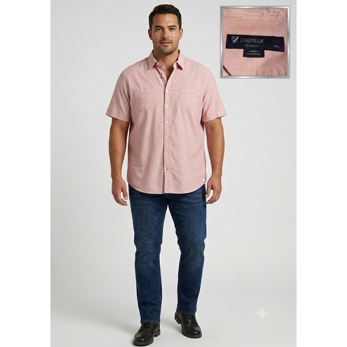 Cremieux Classic Mens XXL Pink Cotton Short Sleeve Button Down Shirt Pockets