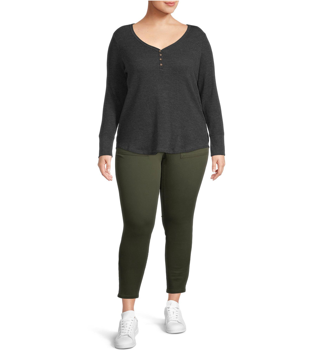 Terra & Sky Women’s Plus Size Long Sleeve Waffle Top – CHOOSE COLOR, 1X-5X