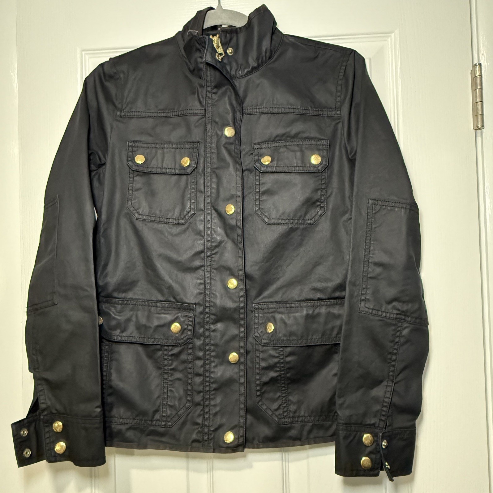 J.Crew Jacket XS Downtown Field Black Military Modern Utility Waxed Barn Zip Up