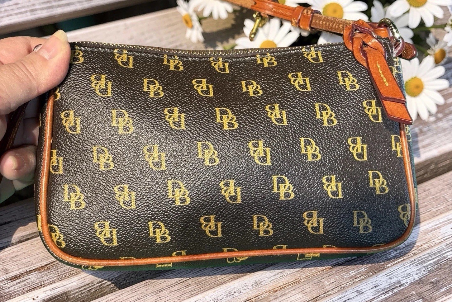 Dooney Bourke Gretta Lexi Small Crossbody Bag Dark Brown T’Moro DB Logo Monogram