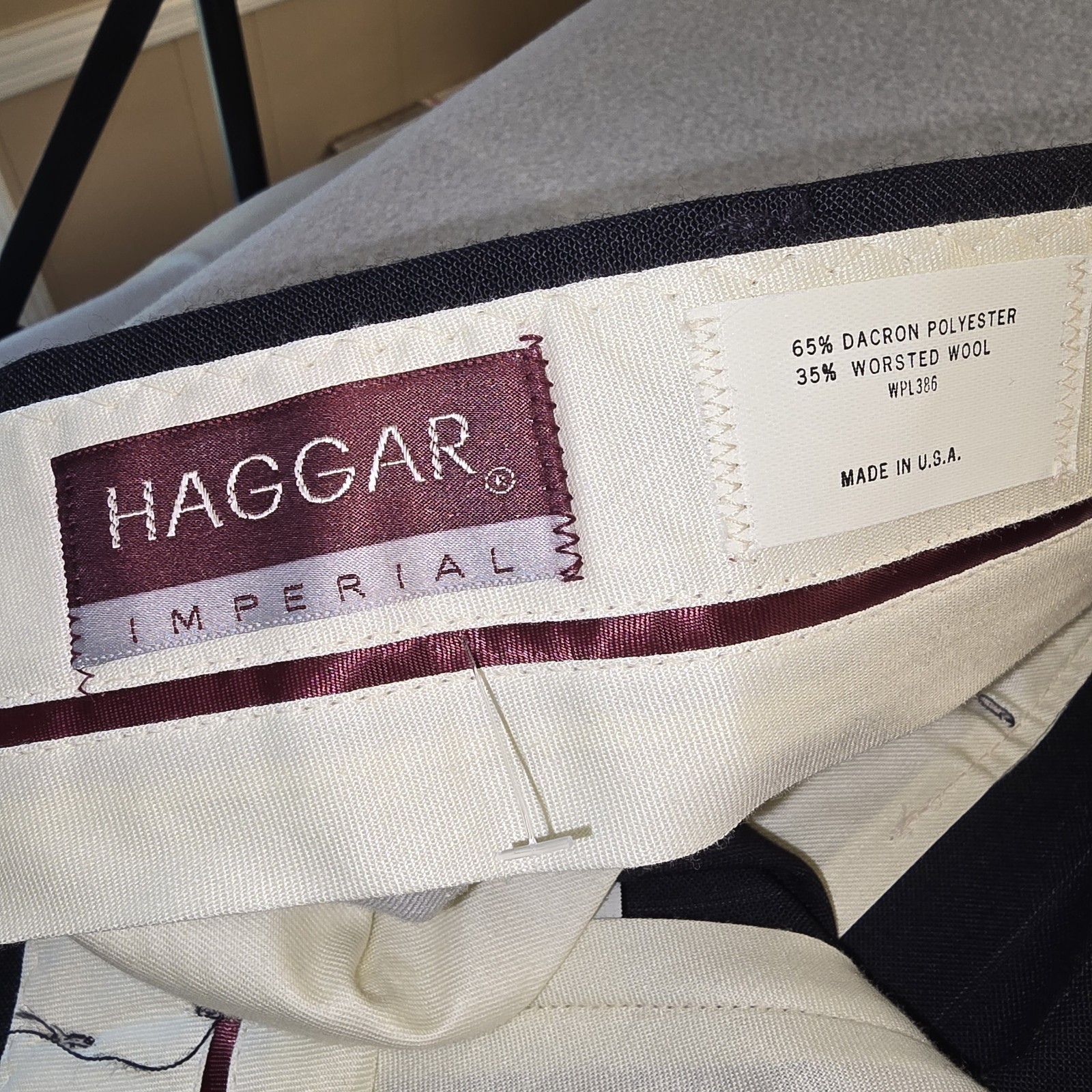 Haggar Men’s Pinstripe Dress Pants Dark Gray Dacron Polyester Worsted Wool