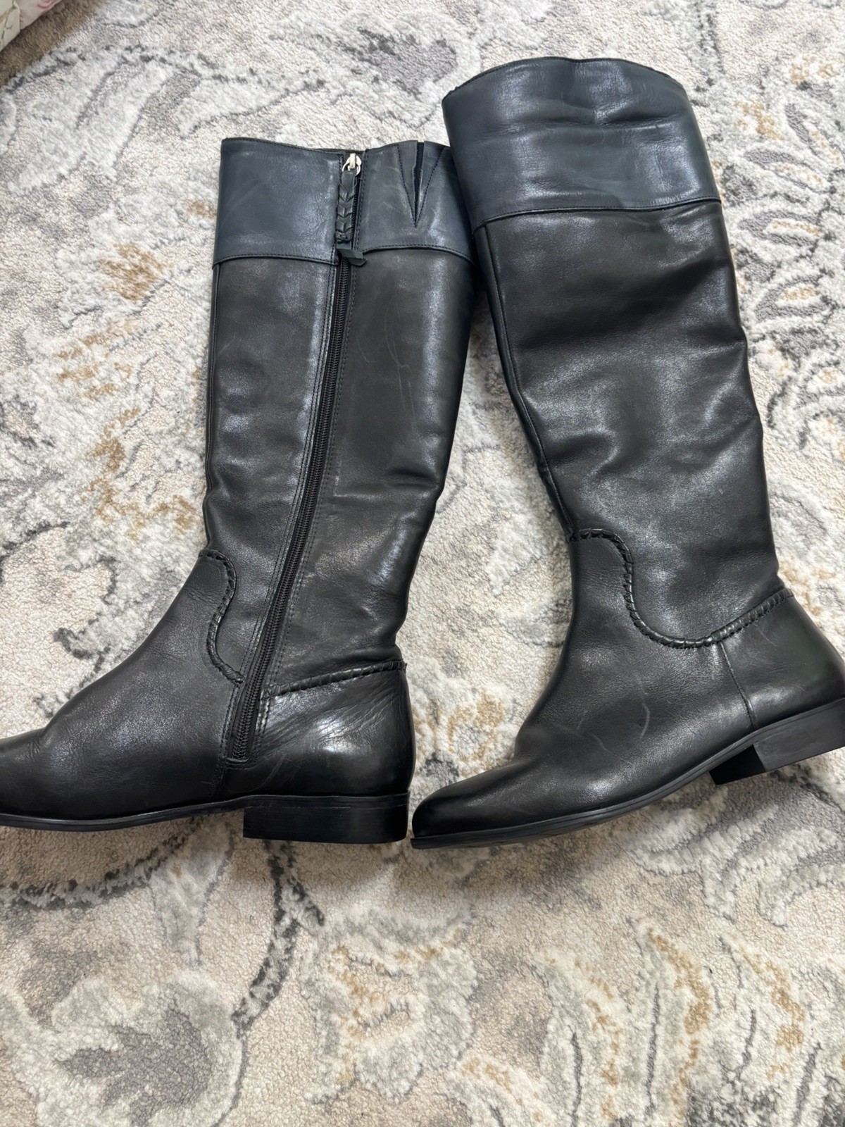 Jack Rogers Womens Size 8.5 tall black leather navy trimmed riding boots