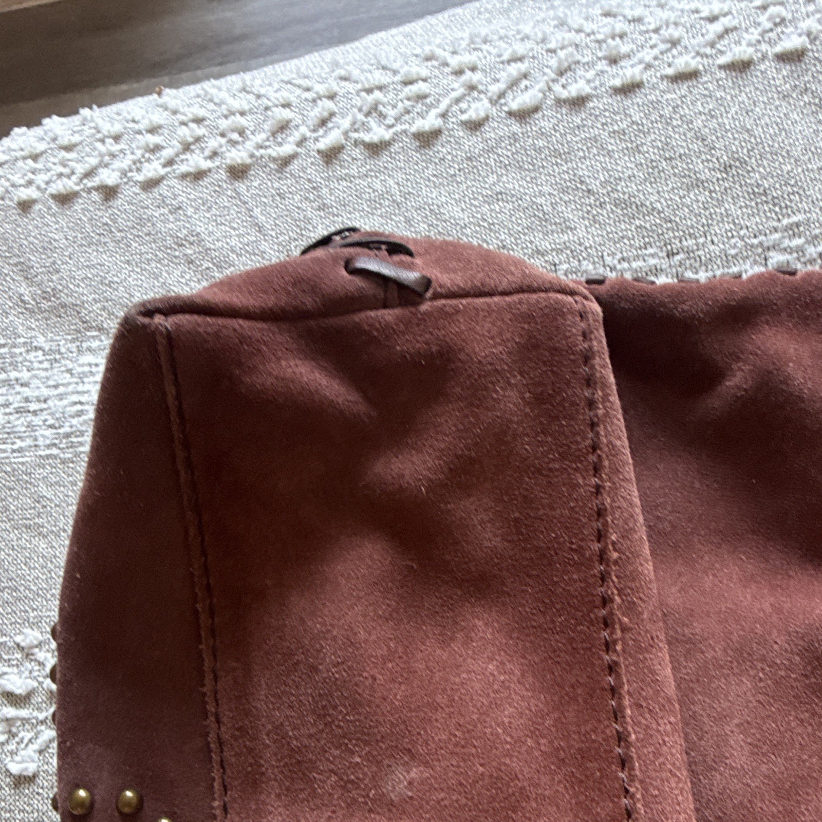 Lucky Brand Brown Floral Studded Whipstitch Shoulder Bag, Zip, Brass HW