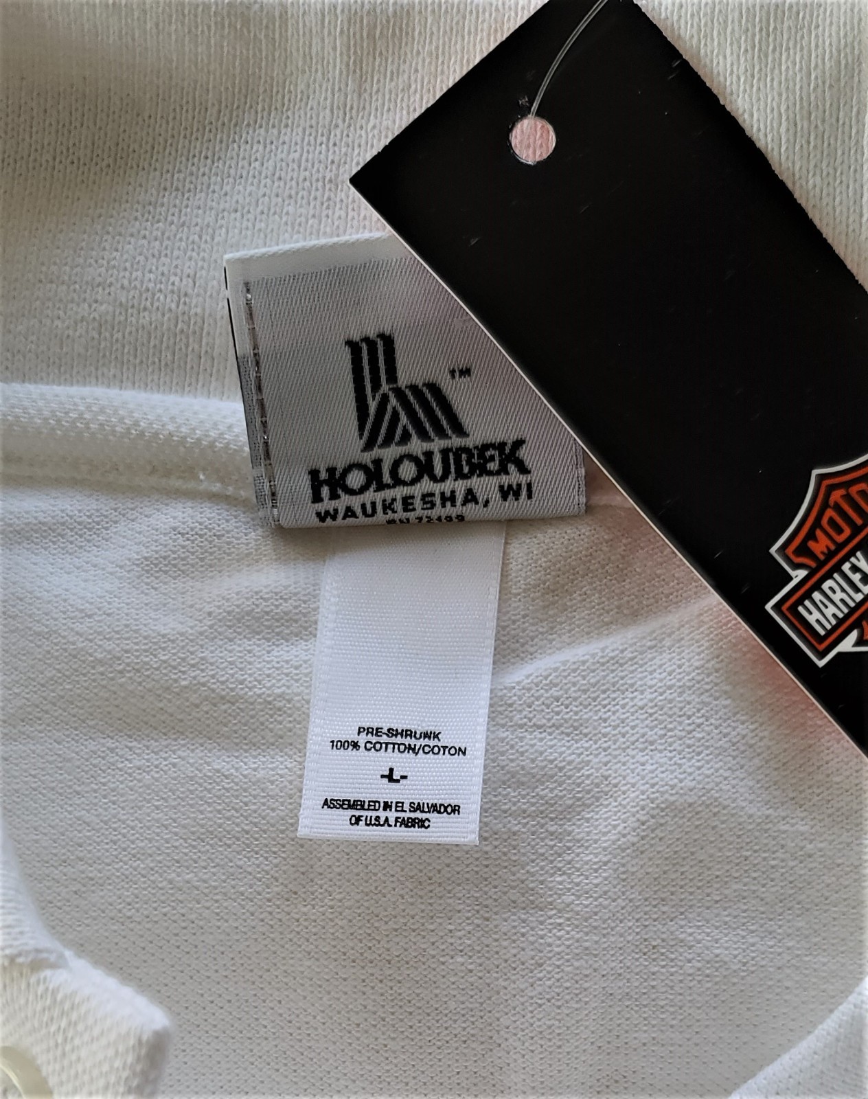 Harley Davidson SS Shirt Polo Golf White Texture Button Embroidered 47in Mens L