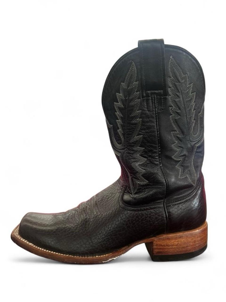 Gavel Handmade Bullhide Black Leather Square Toe Western Boots Mens Size 8.5 EE