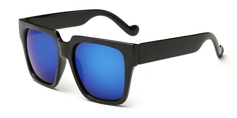 Large Wide Men Korean Square Retro Sunglasses Black Frame Color Mirror Dark Lens
