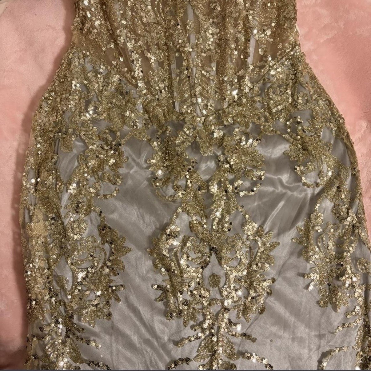 Ladivine by Cinderella Divine Glitter Sequin Mermaid Gown Gold Silver Size 8