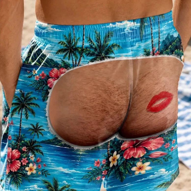 Funny Men’s Swim Trunks, Custom Fake Underwear Beach Shorts Size S-5XL