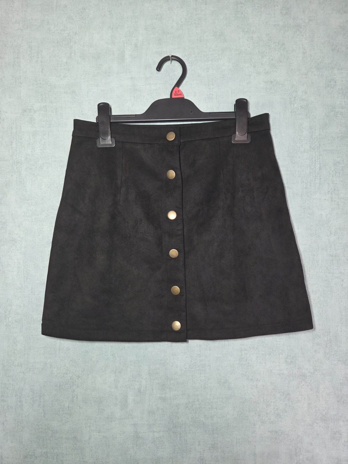 Shein M black faux suede button front mini a-line boho skirt cotton poly blend