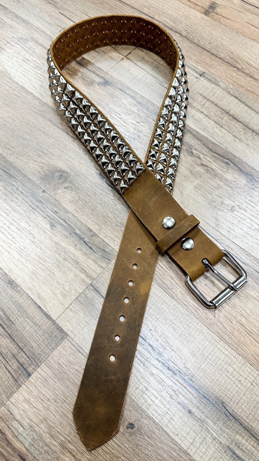 Three Row Pyramid Stud Belt Brown Leather Studded Belt Punk Goth By Funk Plus