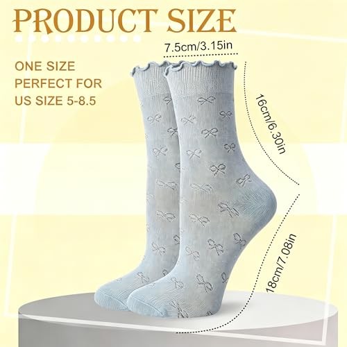 6 Pairs Women’s Ruffle Socks Casual Cotton Black White Beige Pink Gray Blue