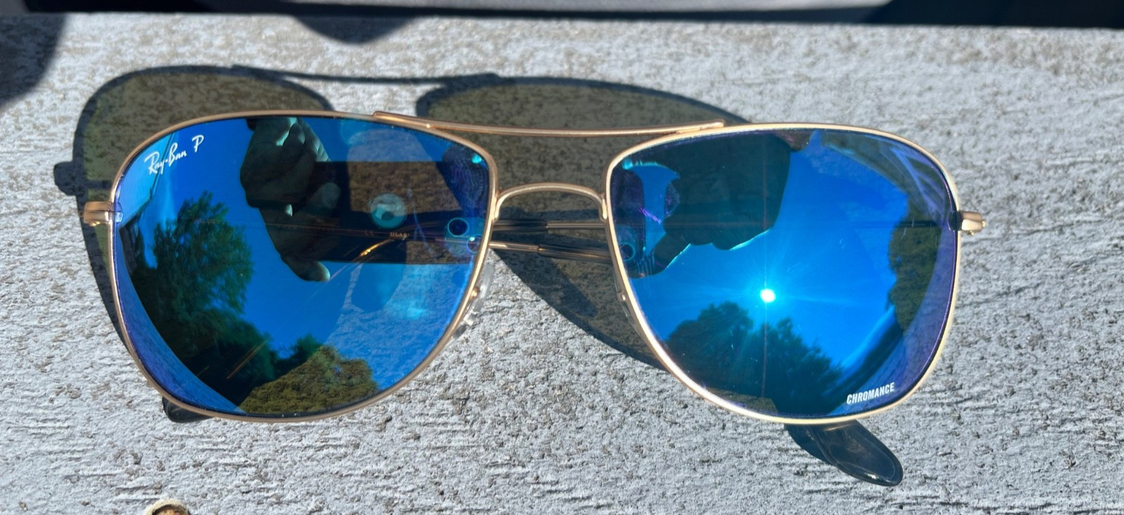 Ray-Ban RB3543 CHROMANCE 001/6B 140mm Square Sunglasses wGold Metal Frame & Case