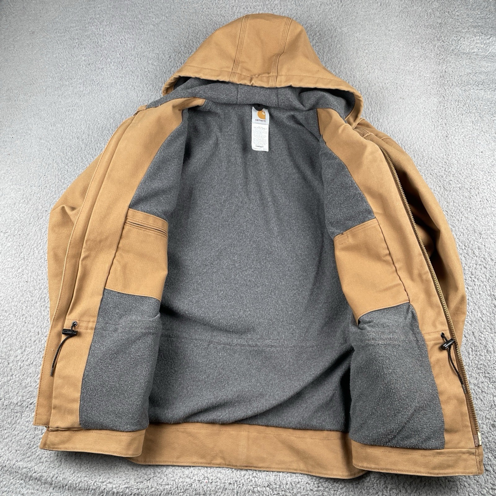 Carhartt Jacket Zip Up Hoodie Caramel Brown Fleece Lined Triple Stitched Large