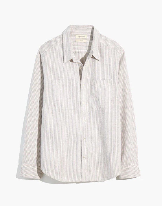 Madewell Easy Fit Hemp-Cotton Perfect Long-Sleeve Striped Shirt XS $85 ND940