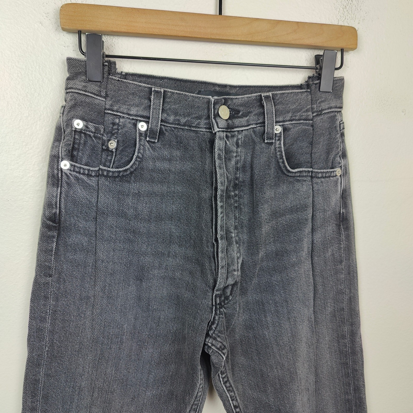 EB Denim Jeans Womens 25 Charcoal Wash Straight Leg Pieced Split Hem Patchwork