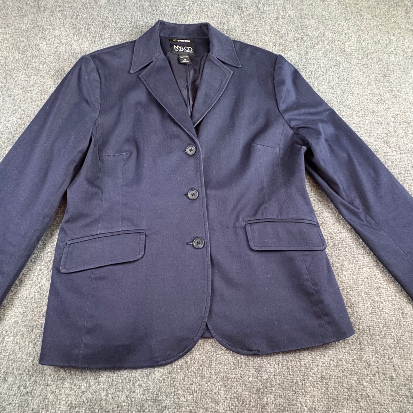 NY&CO City Blazer Womens 14 Navy Minimalist Classic Preppy Dark Academia Office
