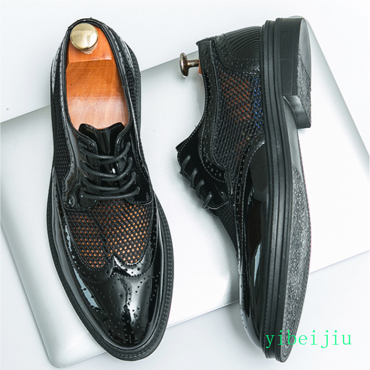 Men’s Mesh Fishnet Wing Tip Carved Dress Formal Wedding Shoes Leather Summer Man