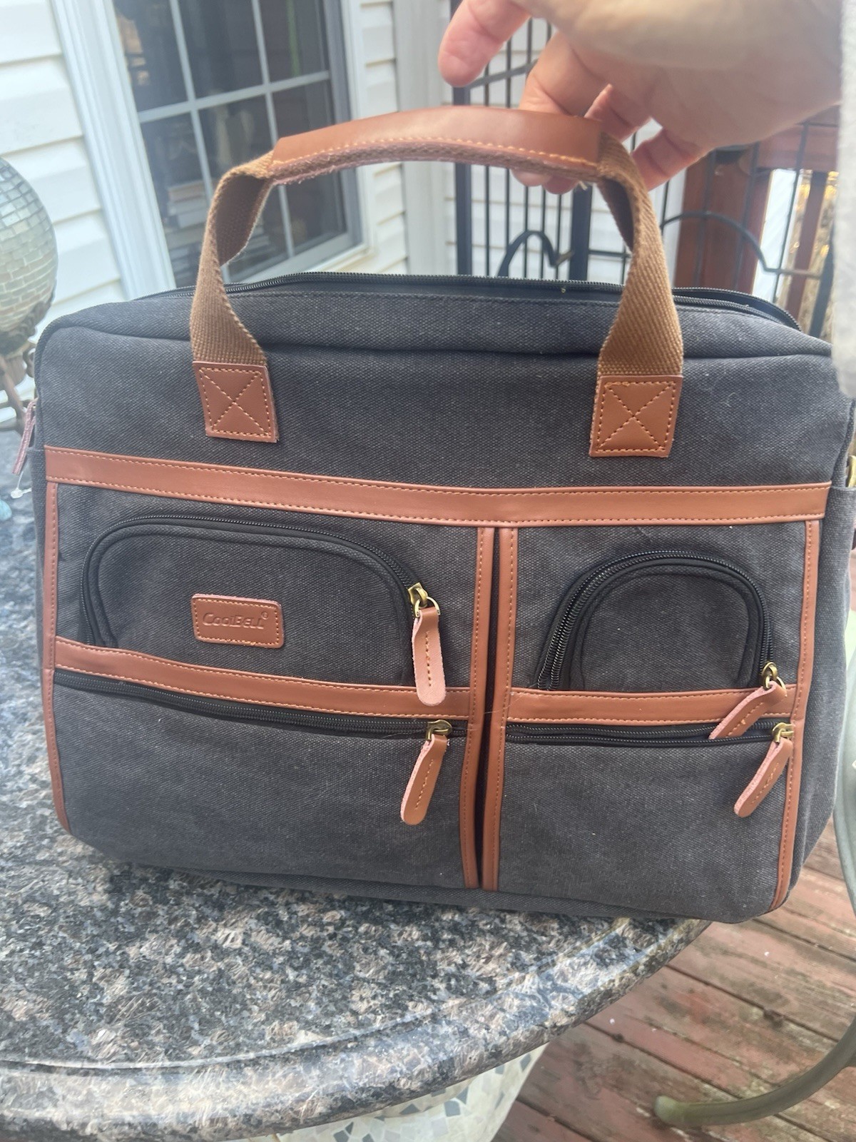 Cool Bell Charcoal Canvas And Brown Leather Laptop Bag 17,3”