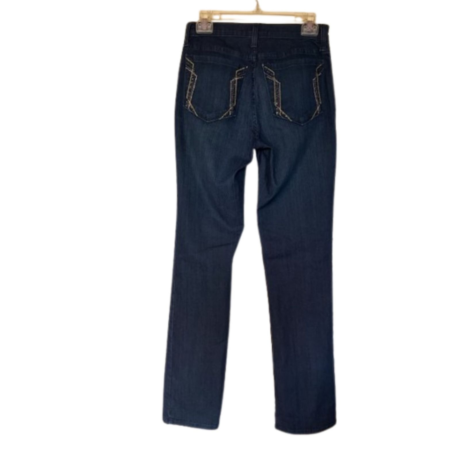 NYDJ Rhinestone Pocket Straight Leg Jeans Women’s Size 4 Dark Wash Stretch Denim