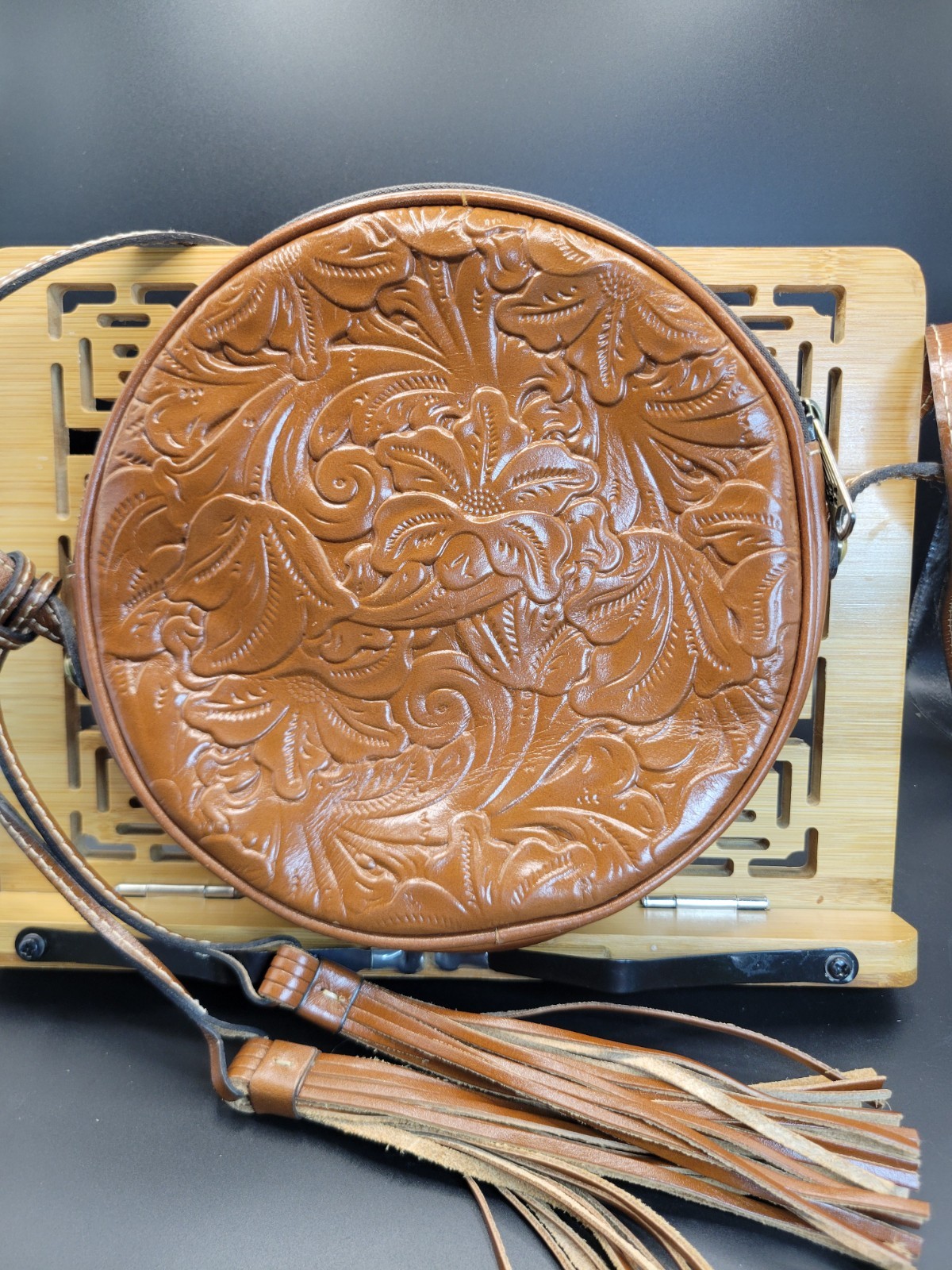 Patricia Nash Tooled Scafati Small Round Leather Crossbody Bag Purse