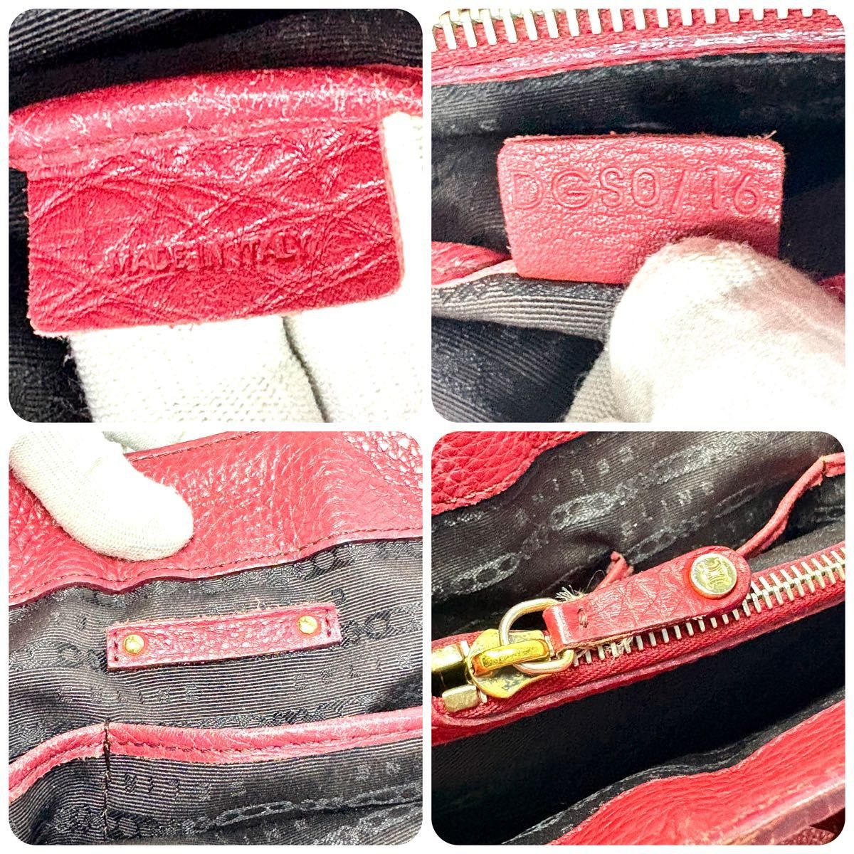CELINE Boogie Bag Leather Handbag Red Genuine Leather Vintage Japan F/S USED