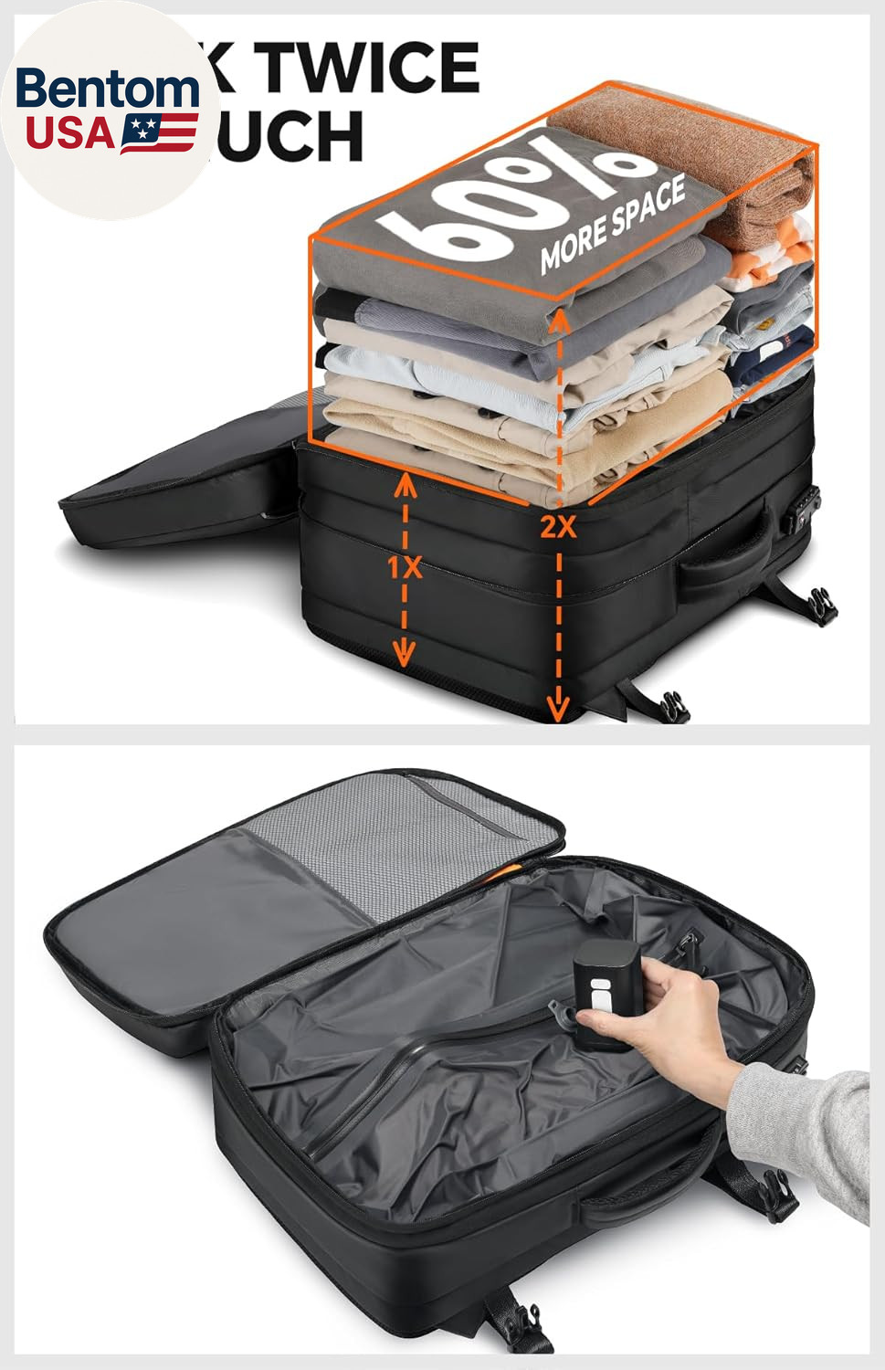 Vacuum Backpack Travel, 70L Expandable Carry on Backpack with Compression System