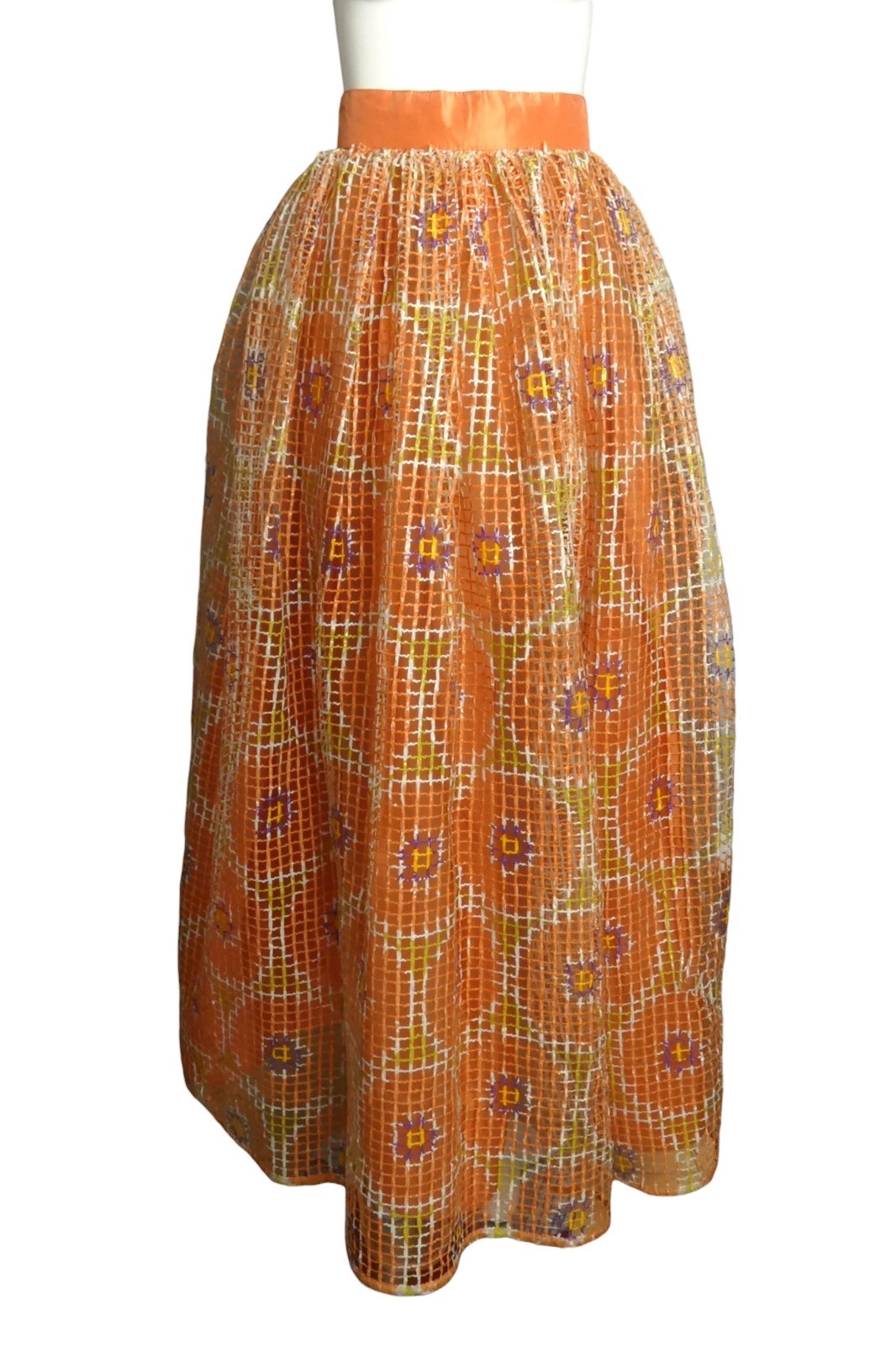 PIERRE CARDIN- 2000 Orange Painted Raffia Ballgown Skirt, Size 4