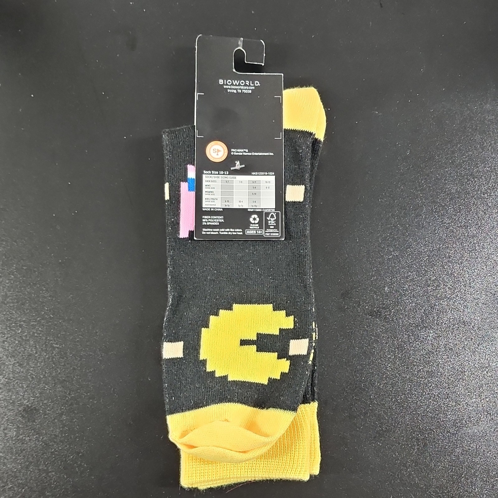 Bioworld Pac-Man Graphic Crew Socks Black Yellow Red Men 8-12 1 Pair