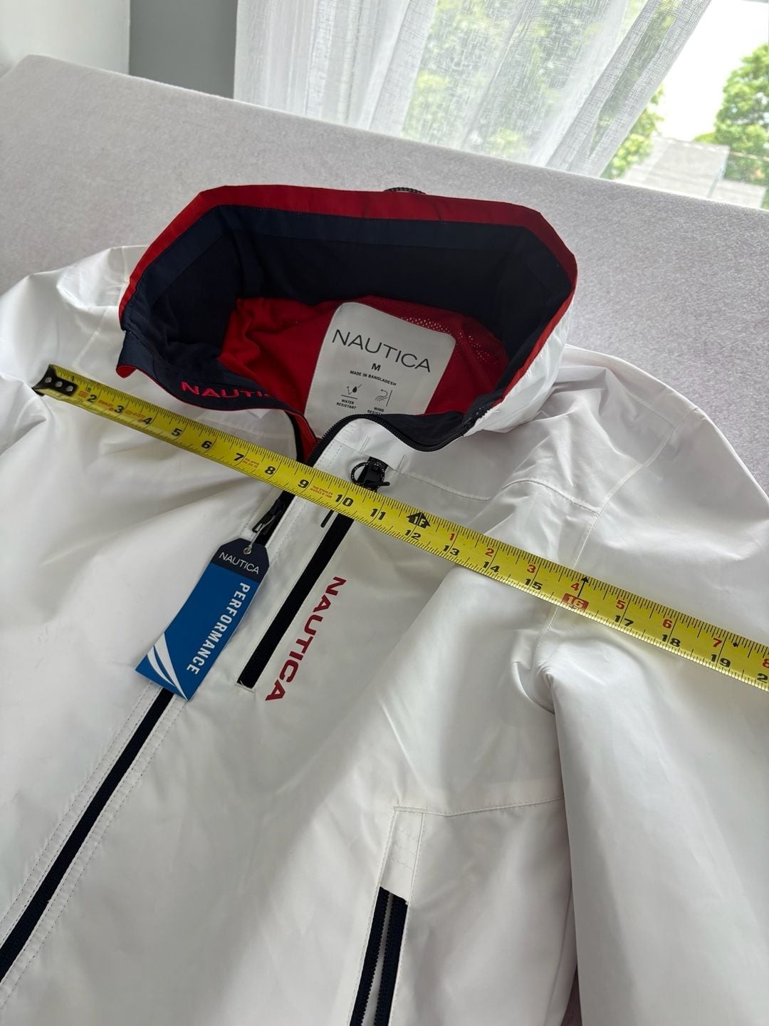 Nautica Full Zip Hidden Hood White Sailing Lined Jacket 208003174 Men Large