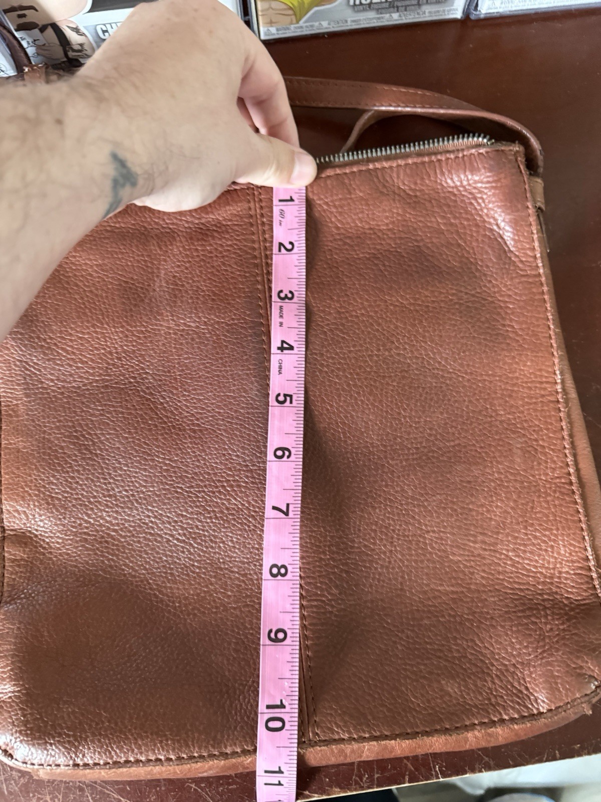 American Leather Co Top Zip Soft Crossbody Bag – Brown – Good