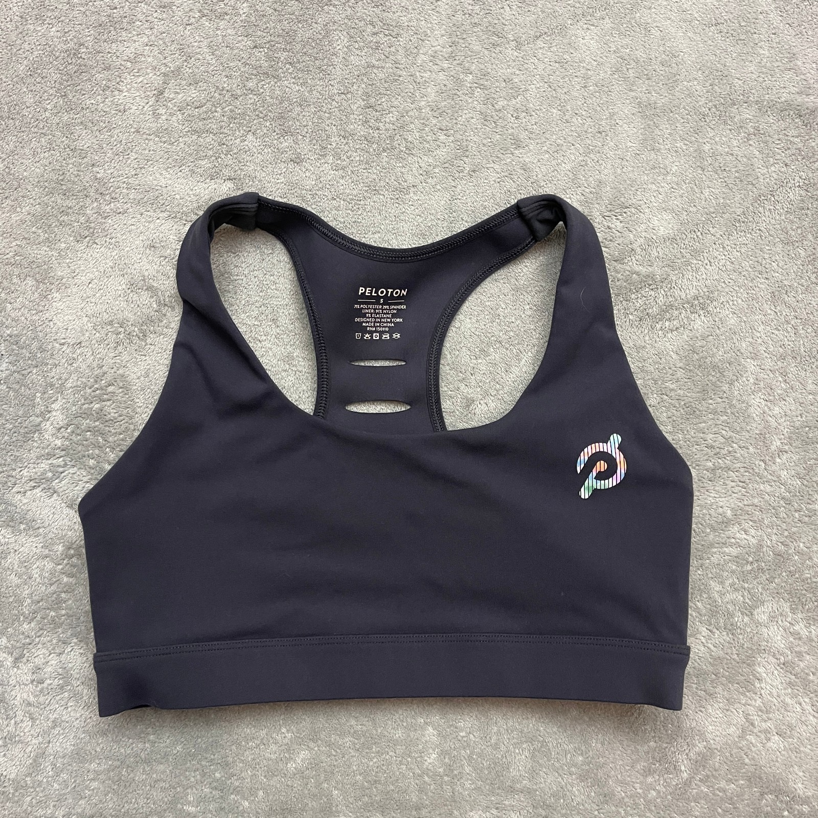 Peloton Sports Bra Gray Size S Racer back Logo Bike Work Out Cross Fit Gym Run
