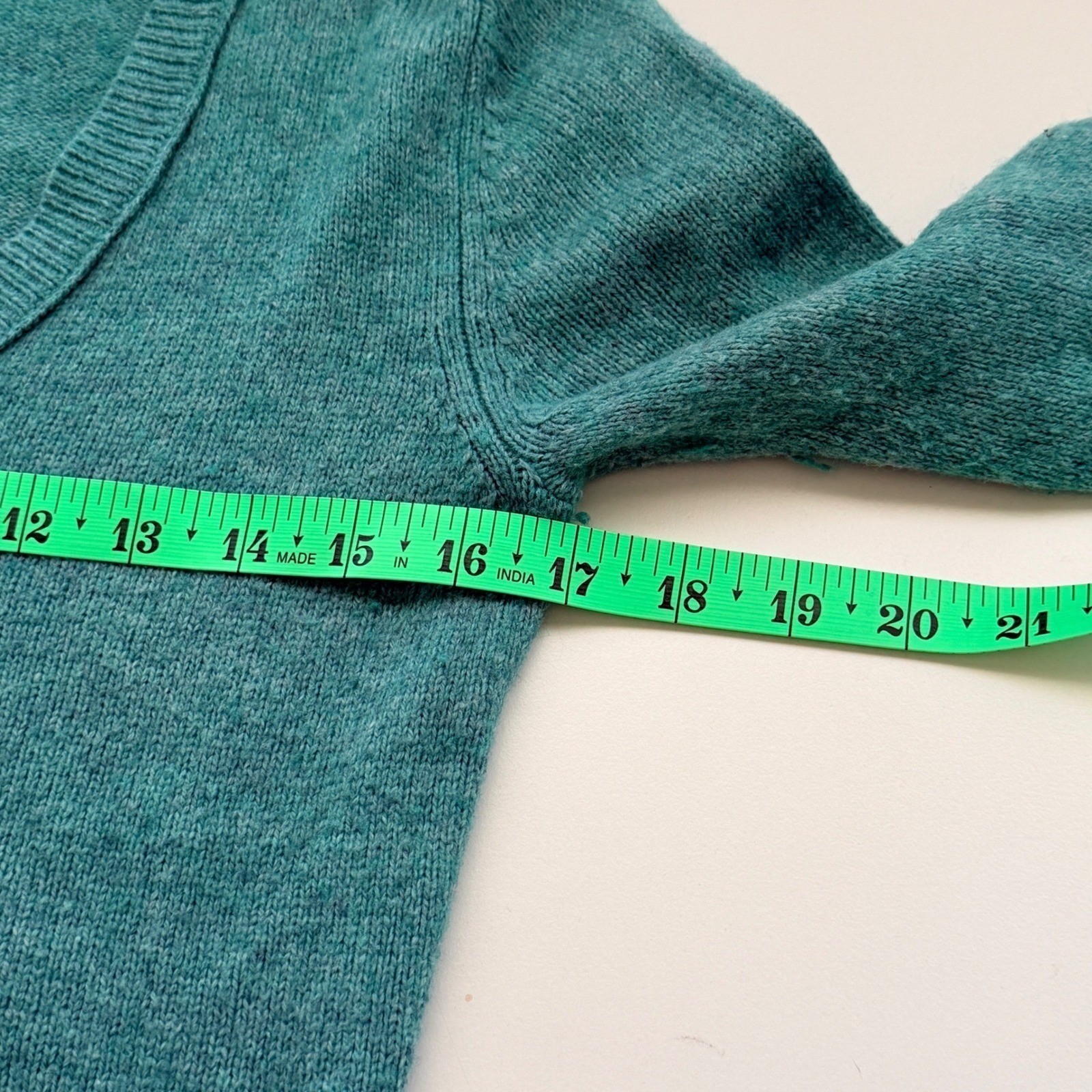 Old Navy V-Neck Sweater Sz M Teal Green Lambswool Angora Blend Knit Preppy