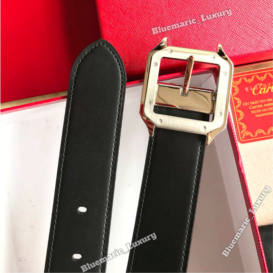 CARTIER Santos De Cartier Black Leather Belt Steel Buckle Men Luxury