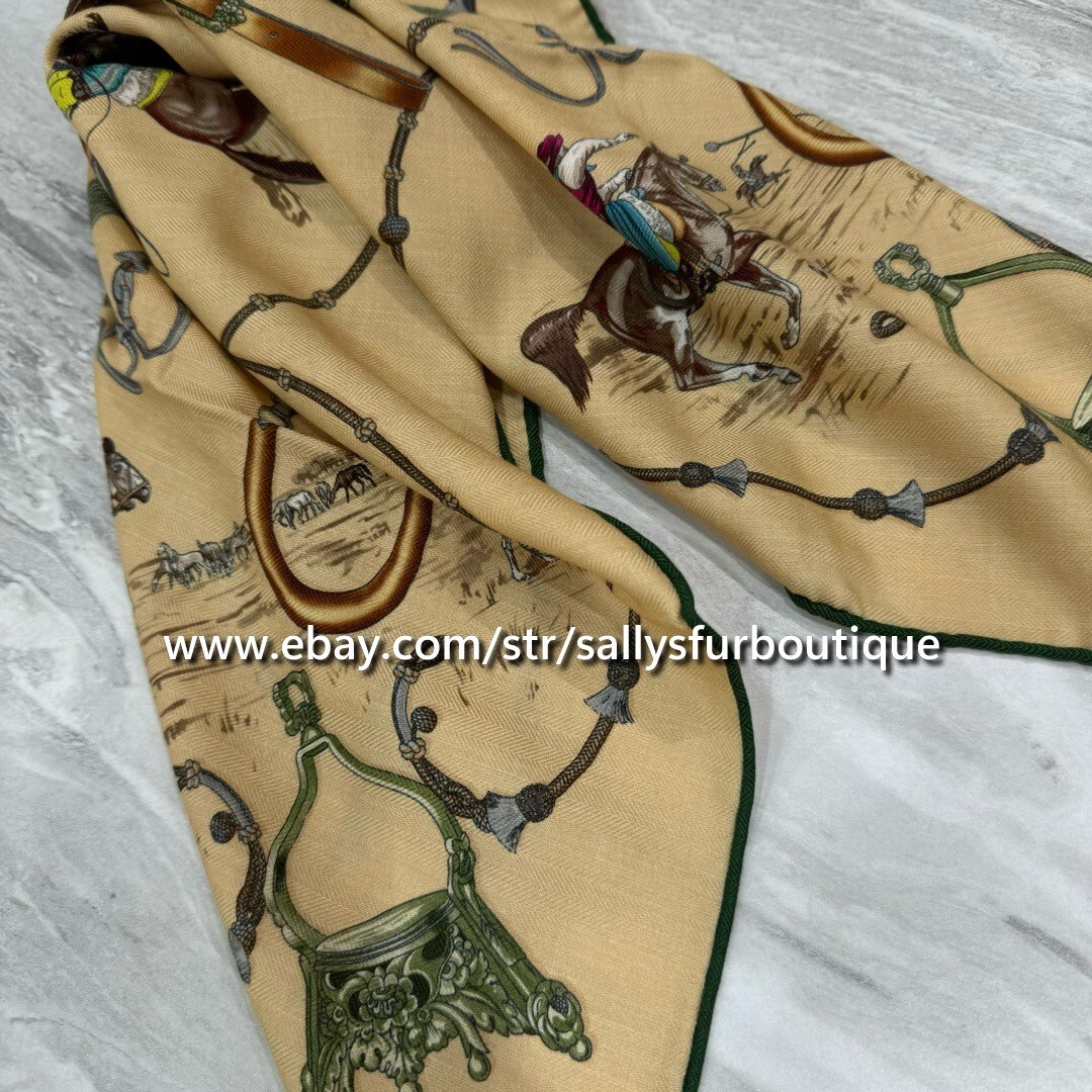 Sallys 75% Cashmere 25% silk Collar Horses Print Double Face Neck Scarf 26″