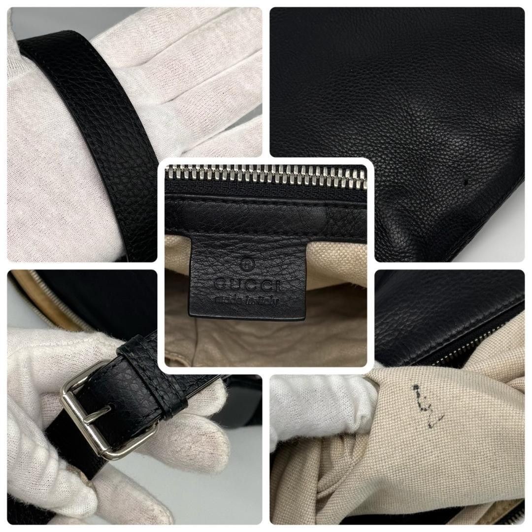 GUCCI Interlocking G Shoulder Bag Black Leather Handbag 26cm x 27cm x 5cm Strap