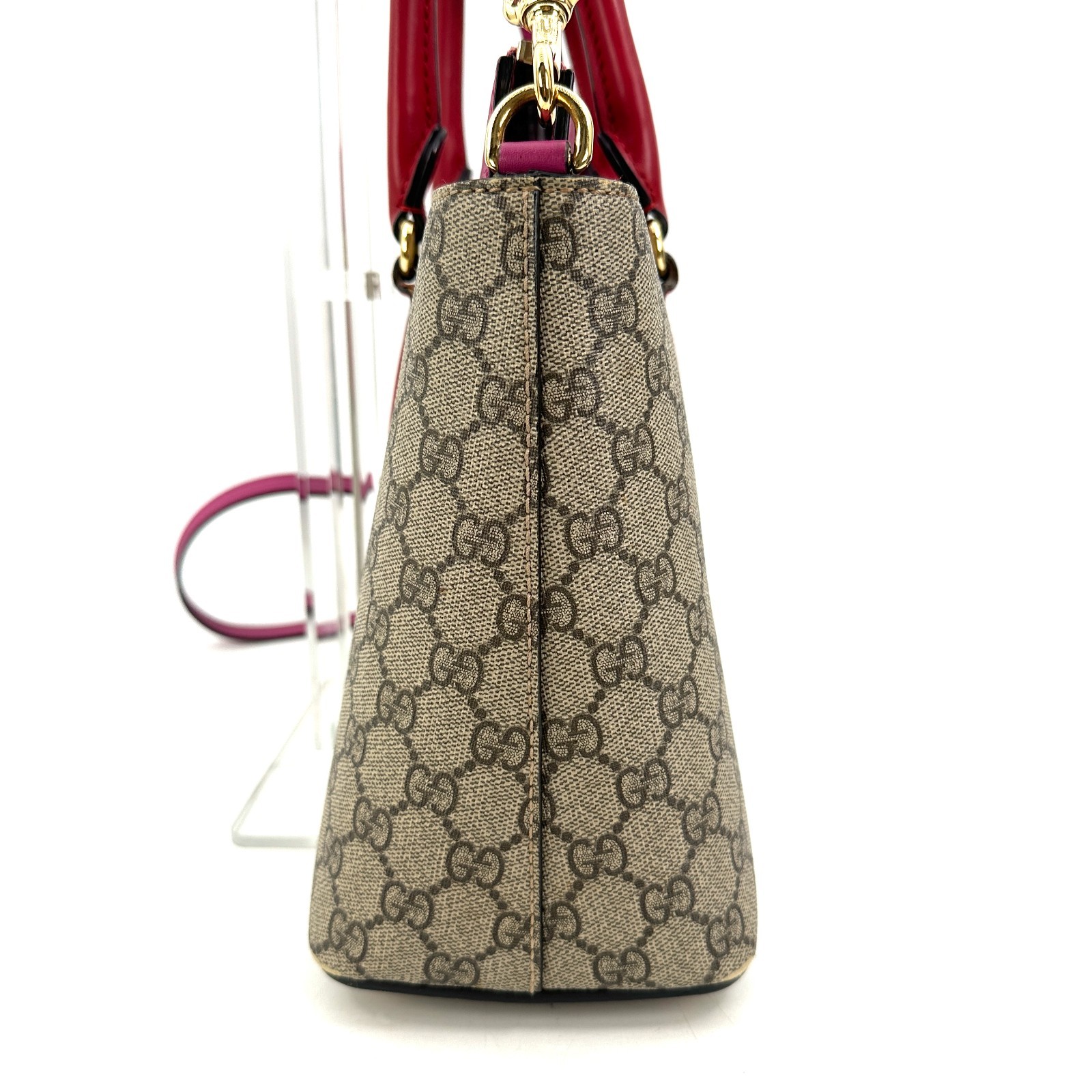 Gucci GG Supreme Monogram 2 Way Purse Bag Tote Pink